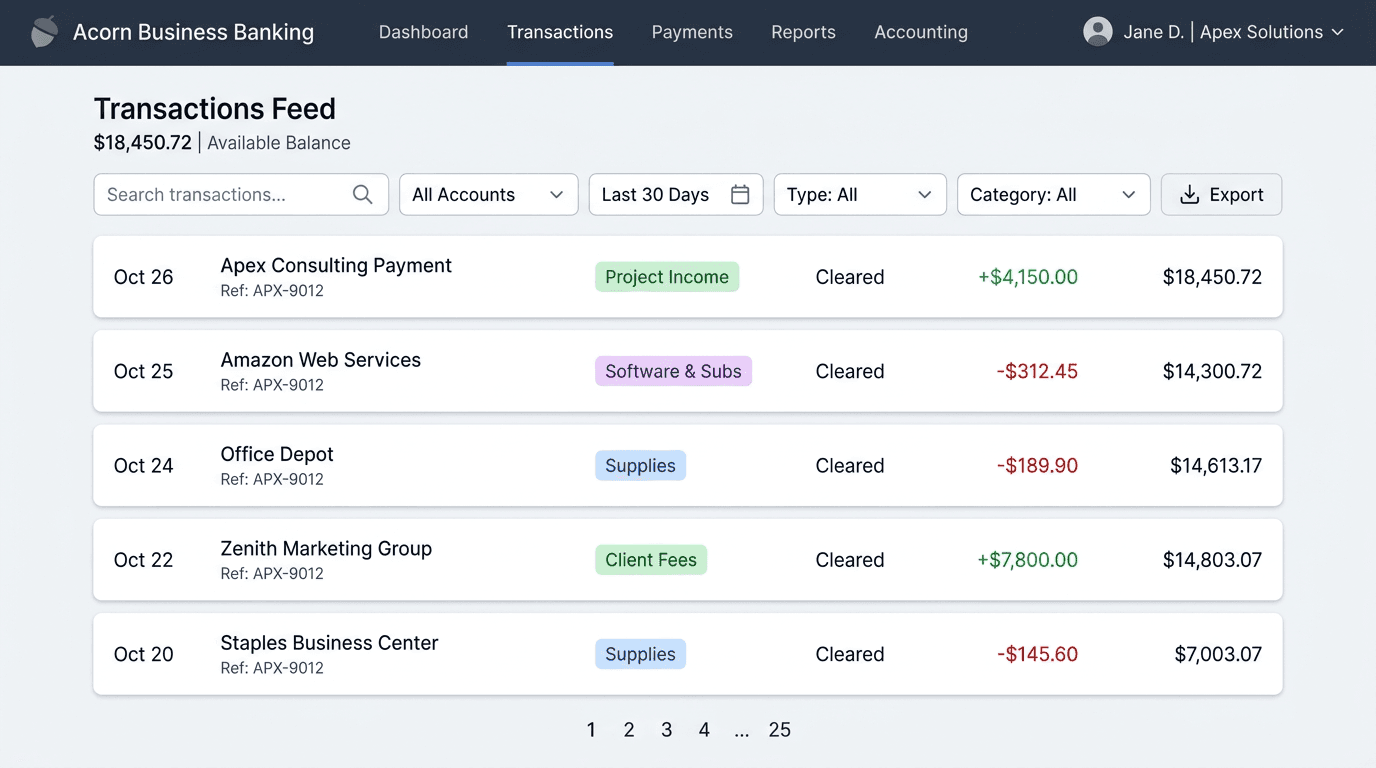 Bank & transactions: Bank activity feed